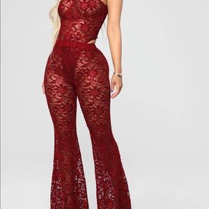 (Small) Laced up pants set-Burgundy